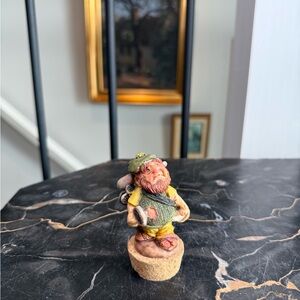 Vintage Golfing Leprechaun Figurine Wine Stopper Barware Gnome